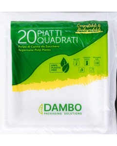 Piatto piano quadrato in polpa di cellulosa 20x20 pz.20