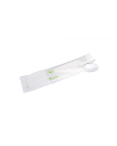 Tris+tovagliolo (forchetta/coltello/cucchiaio) bio-eco pla PZ.250