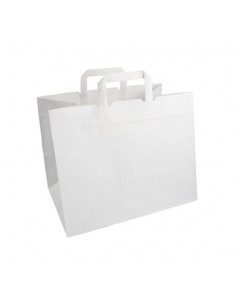 Shopper take away in carta bianca manico piatto 32+22X34cm