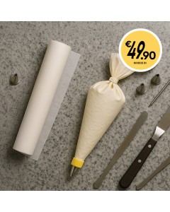 Tris speciale per pasticcerie Carta forno + Saccapoche + Disinfettante