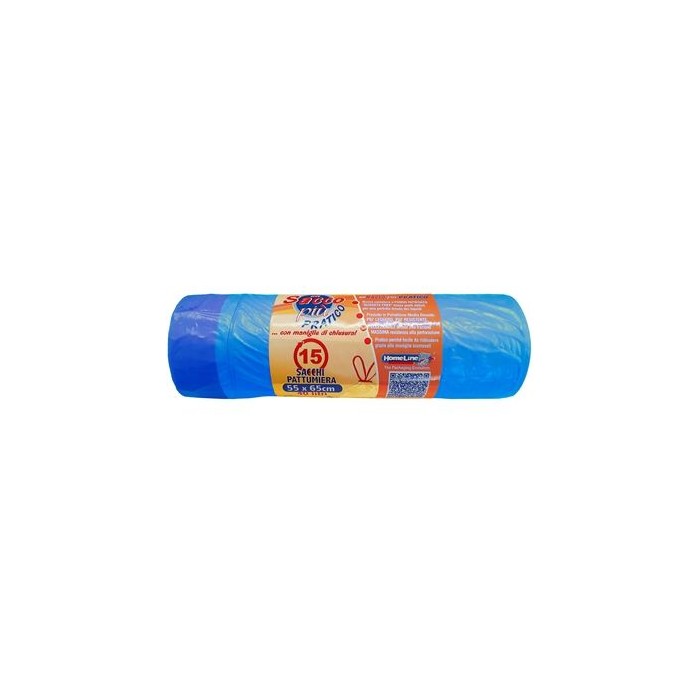 Sacchi pattumiera a rotolo blu con maniglia di chiusura cm.55x65 pz.15