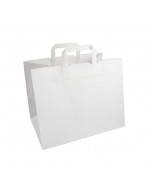 Shopper take away in carta bianca manico piatto 32+17x29cm