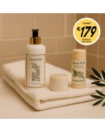 Tris speciale per l'accoglienza Crema corpo + Supporto flacone + Crema Goccia d'oro