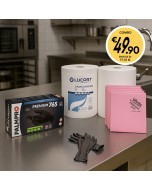 Tris speciale per l'attrezzatura Guanti monouso + Asciugatutto + Panni Vileda